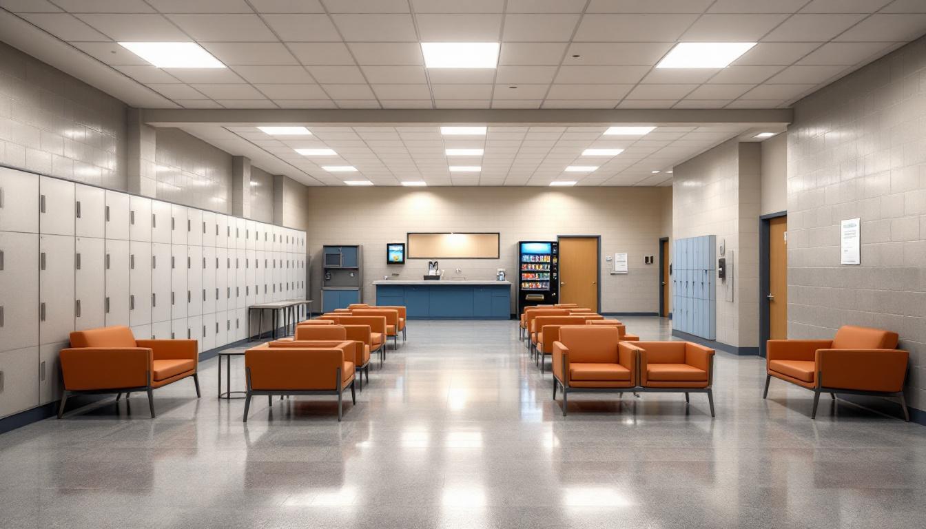 Visitation facilities and waiting area at Purgatory Correctional Facility