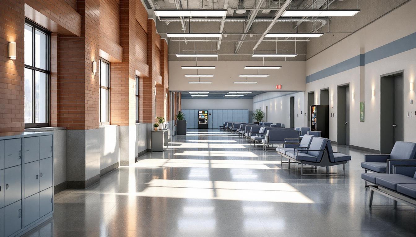 Visitation facilities and waiting area at Dodge State Prison