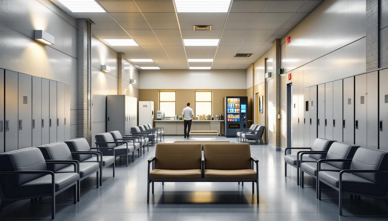 Visitation facilities and waiting area at Centennial Correctional Facility