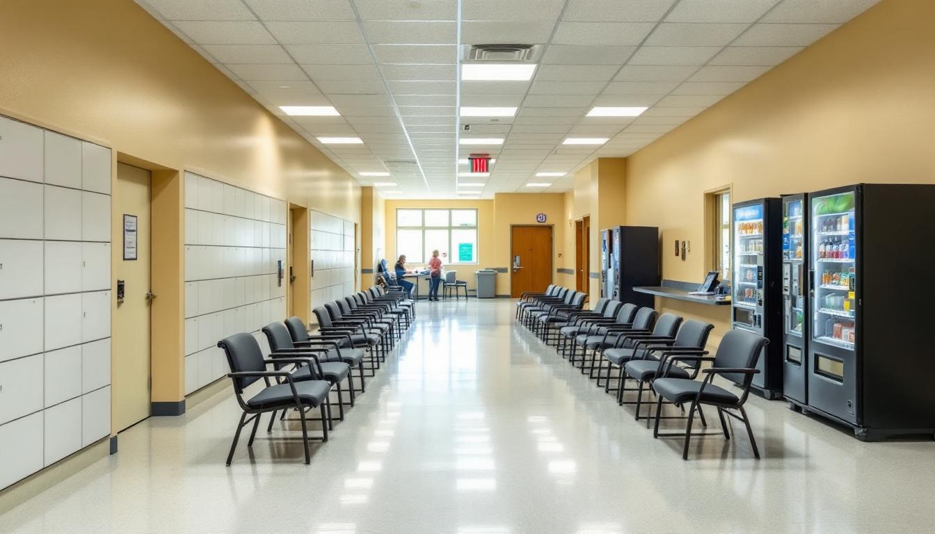 Visitation facilities and waiting area at Pruntytown Correctional Center