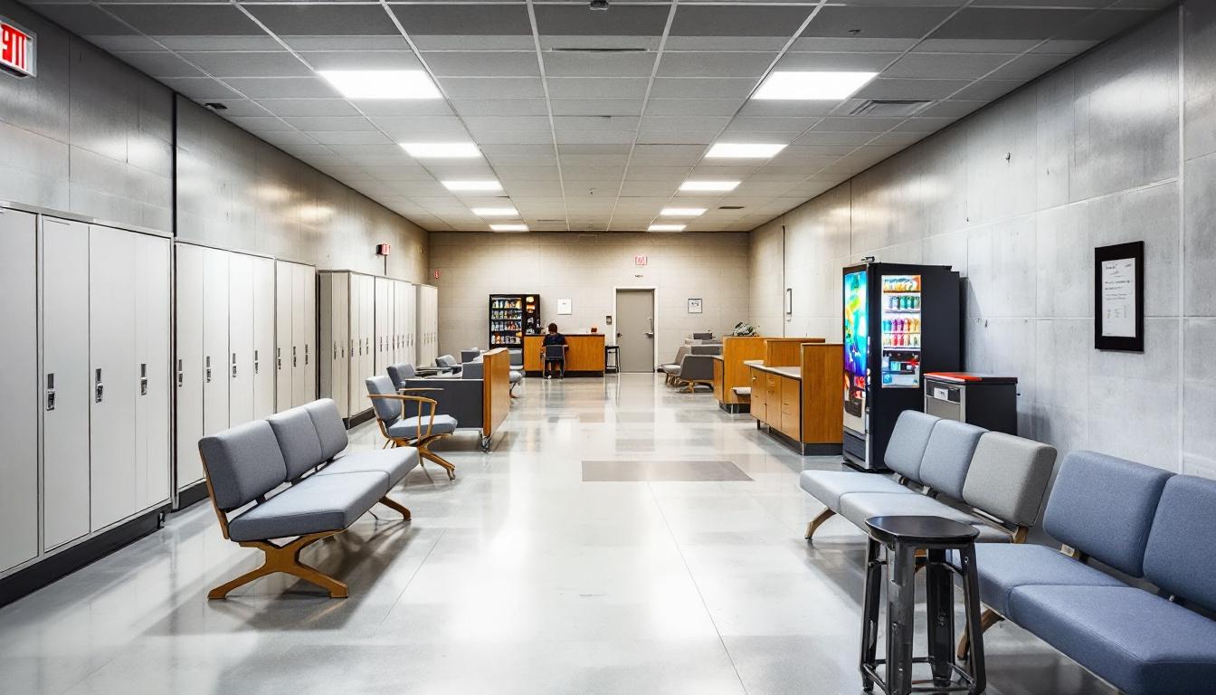 Visitation facilities and waiting area at Clarinda Correctional Facility