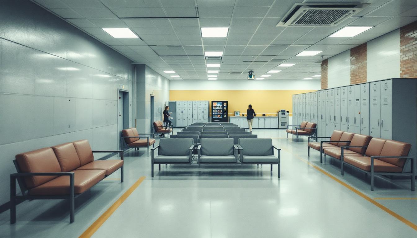 Visitation facilities and waiting area at Great Plains Correctional Facility