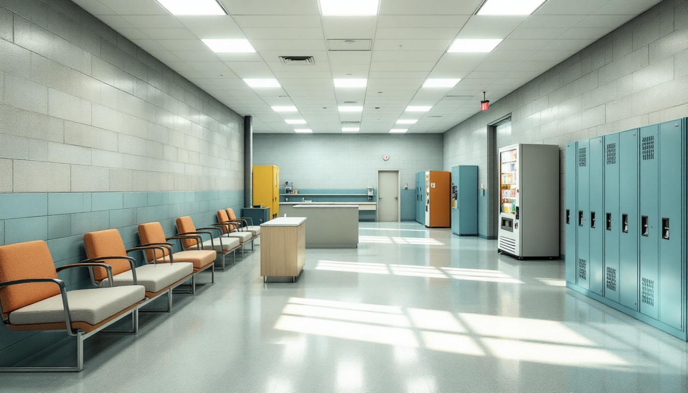 Visitation area at California City Correctional Facility