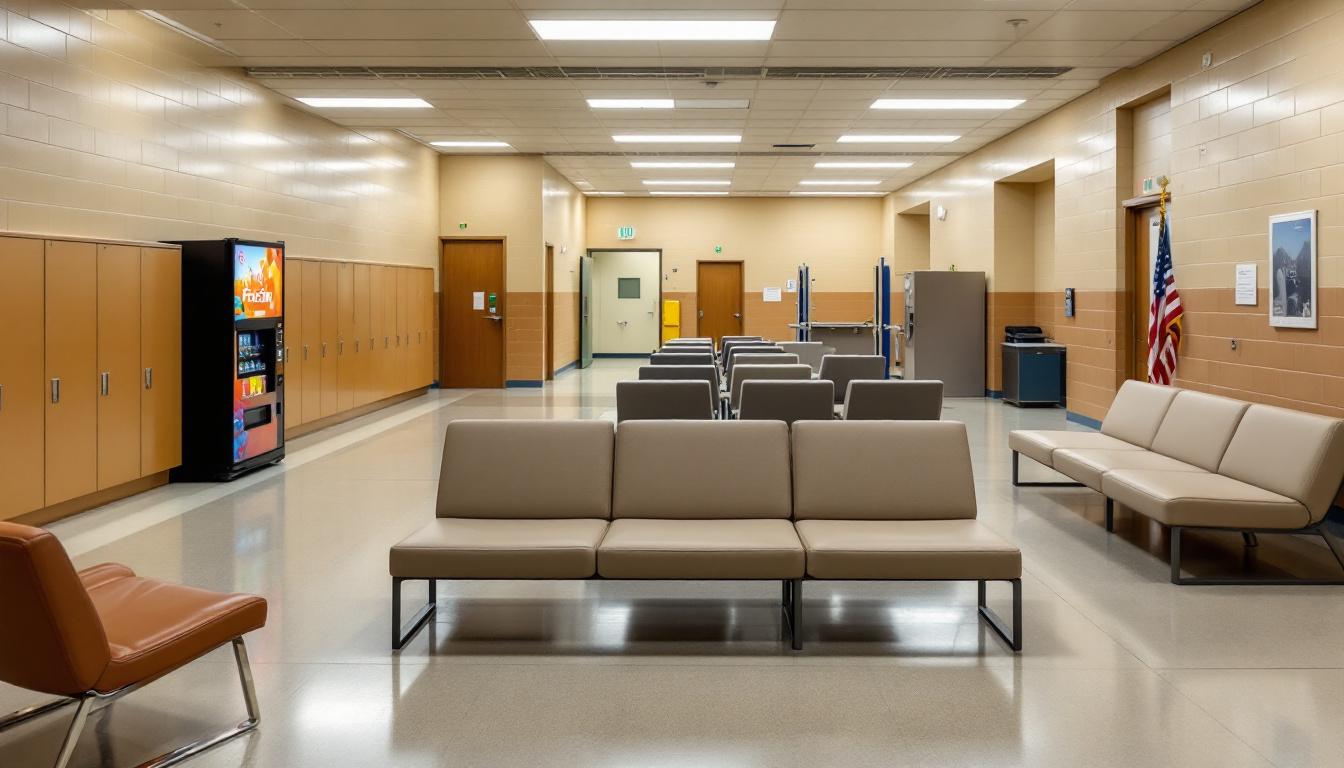 Visitation facilities and waiting area at California State Prison, Los Angeles County