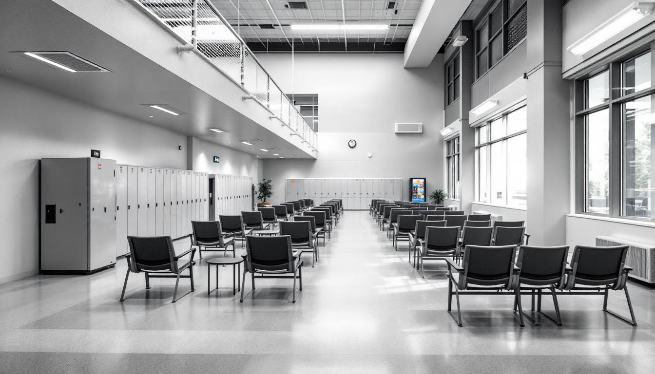 Visitation facilities and waiting area at Pitchess Detention Center