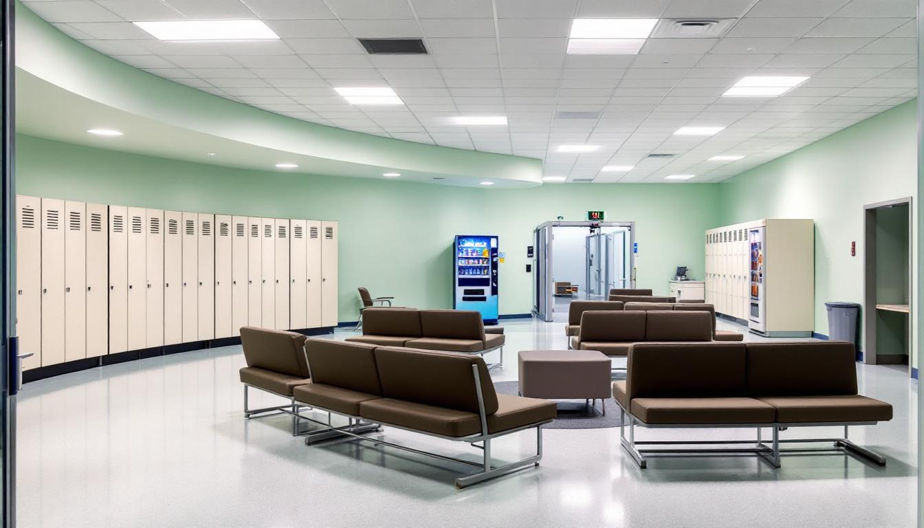 Visitation facilities and waiting area at Federal Correctional Institution (FCI 1), Victorville