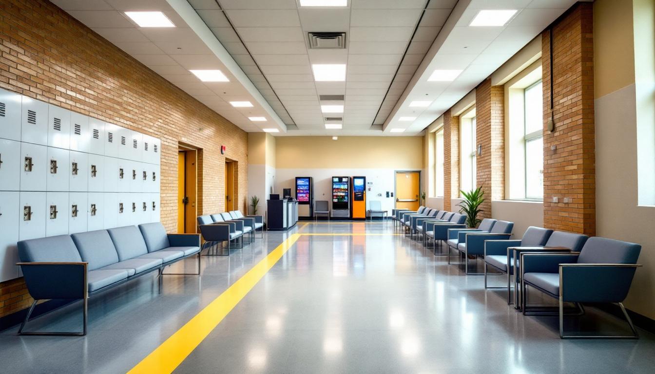 Visitation facilities and waiting area at California State Prison, Los Angeles County