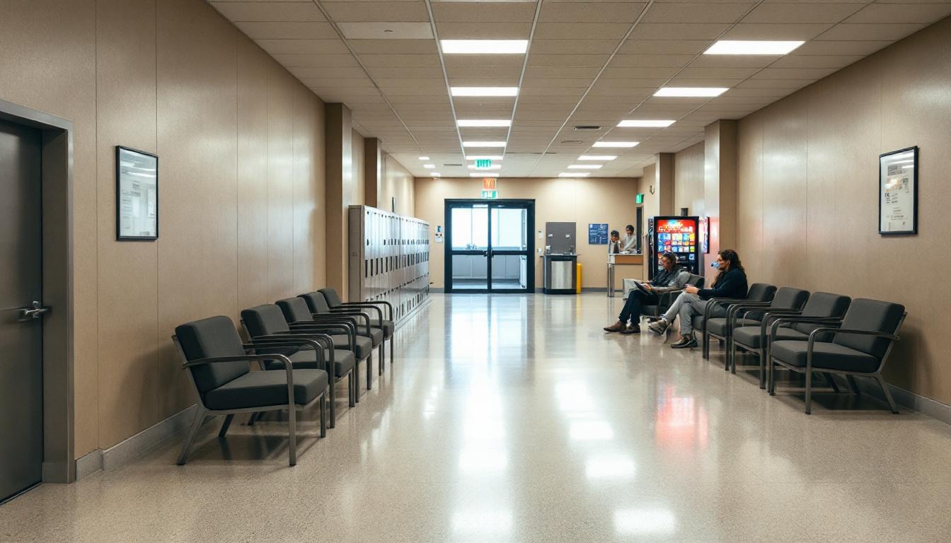 Visitation facilities and waiting area at California City Correctional Facility