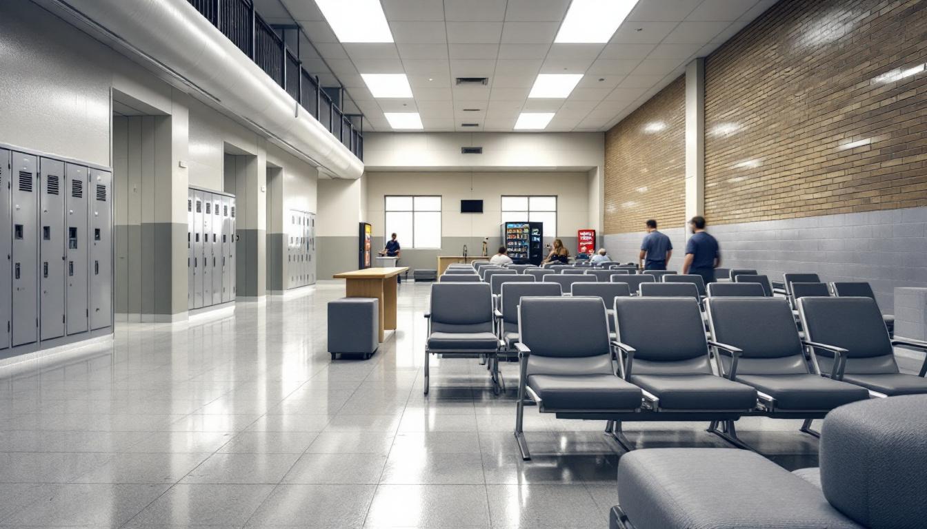 Visitation facilities and waiting area at Kingman Prison